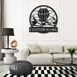 Personalized Air Balloon Monogram Metal Sign Art | Custom Air Balloon Metal Sign | Air Balloon Lover Sign Decoration For Living Room