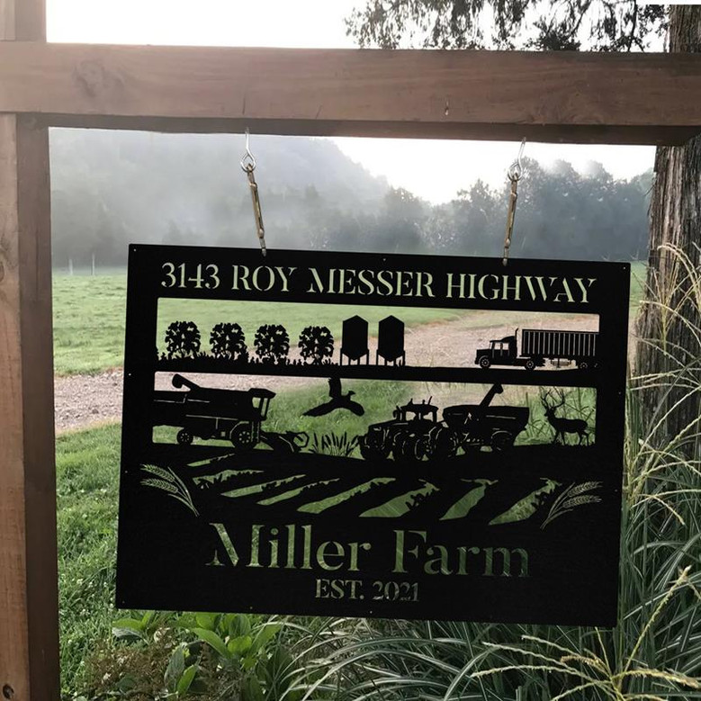 Personalized Metal Farm Sign Wheat Tractor Truck Deer Monogram Custom Outdoor Farmhouse Front Gate Wall Decor Art Gift