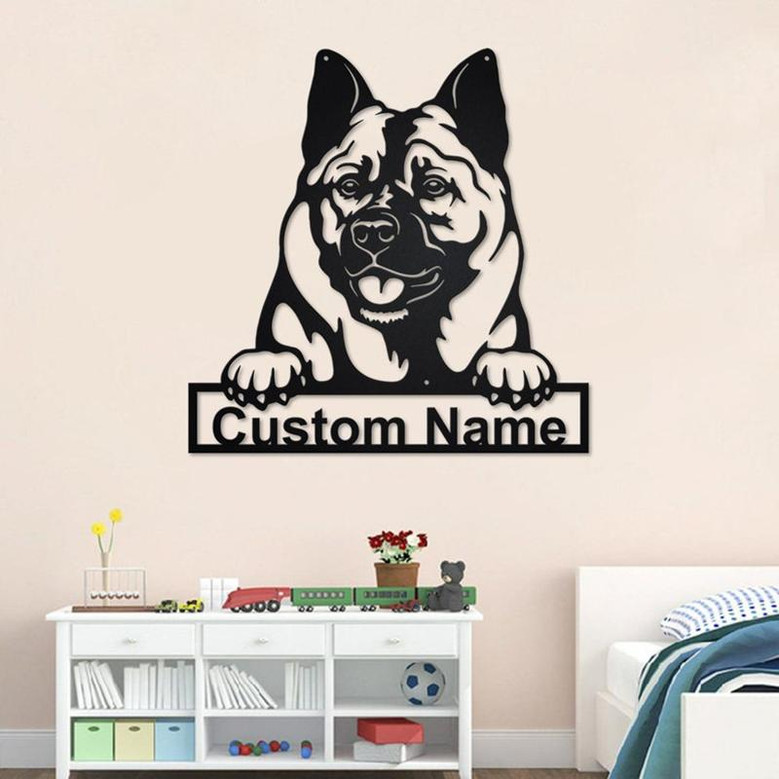 Custom Norwegian Elkhound Dog Metal Wall Art, Personalized Norwegian Elkhound Name Sign Decoration For Room, Norwegian Elkhound Home Decor