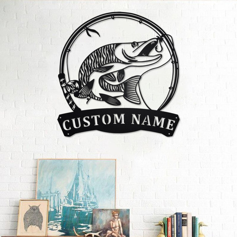 Personalized Tiger Muskellunge Fish Metal Sign | Fishing Metal Wall Art | Fishing Metal wall Decor | Fishing Lover | Custom Fishing|Fishman