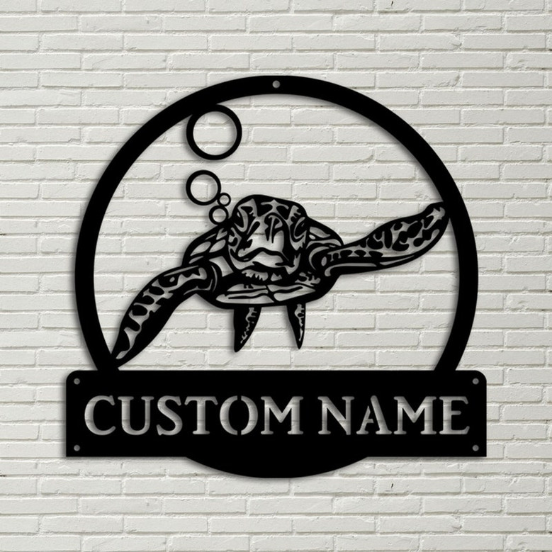 Personalized Sea Turtle Monogram Metal Sign, Custom Sea Turtle Metal Sign, Birthday Gift, Sea Turtle Gift