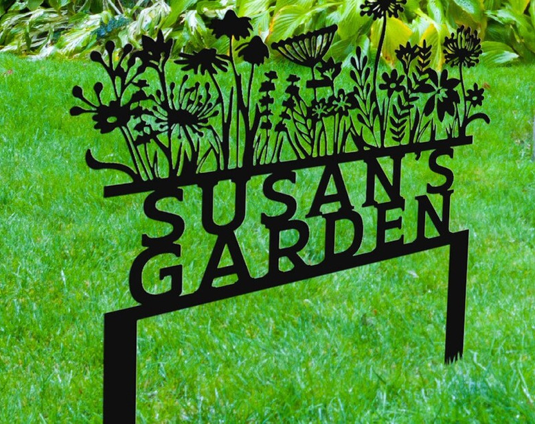 Custom Flowers Metal Garden Decor, Sign for Flower Beds, Personalized Flowers Garden Sign with Stakes