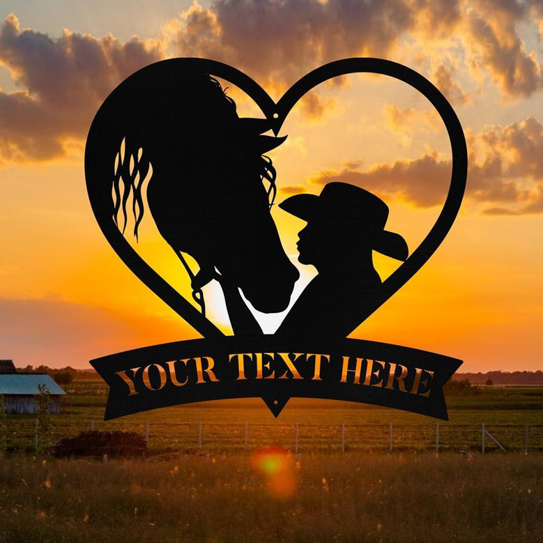 Personalized Metal Horse Girl Sign Monogram Custom Outdoor Farm Farmhouse Ranch Stable Acres Wall Decor Art Gift