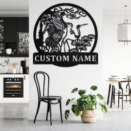 Custom Cranes Pine Tree Metal Wall Art, Personalized Crane Name Sign Decoration For Room, Crane Home Decor, Custom Crane, Crane Animal Lover