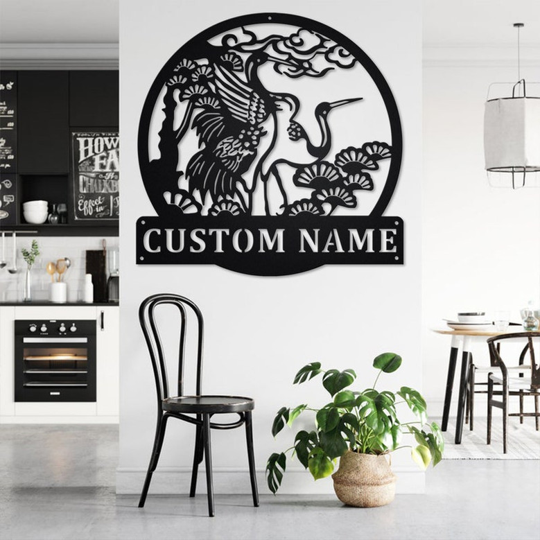 Custom Cranes Pine Tree Metal Wall Art, Personalized Crane Name Sign Decoration For Room, Crane Home Decor, Custom Crane, Crane Animal Lover