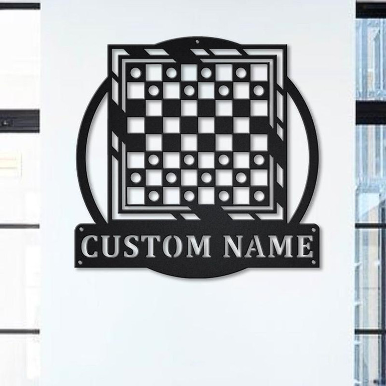 Personalized Game Checkers Monogram Metal Sign Art , Custom Game Checkers Metal Sign, Game Lover Sign Decoration For Living Room