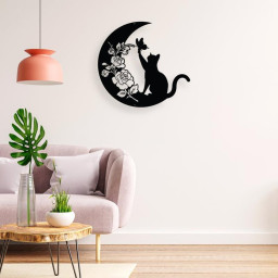 Cat and Moon Metal Wall Art, Cat Lover Gift, Animal Decor, Housewarming Gift, Moon Cat Metal Sign