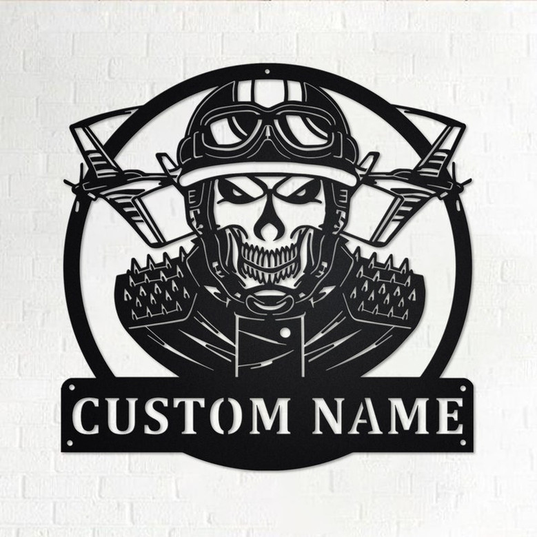 Custom Skull Pilot Metal Wall Art, Personalized Skull Pilot Name Sign Decoration For Room, Skull Pilot Home Decor, Custom Skull Pilot, Pilot