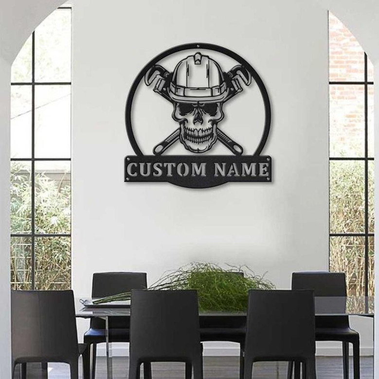 Personalized Skull Plumbing Metal Sign Art | Custom Skull Plumbing Monogram Metal Sign | Plumbing Gifts Funny | Hobbie Gift | Job Gift