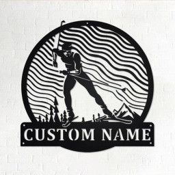 Custom Cross-Country SKI Metal Wall Art, Personalized Skier Name Sign Decoration For Room