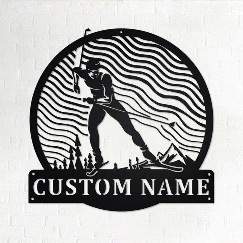 Custom Cross-Country SKI Metal Wall Art, Personalized Skier Name Sign Decoration For Room