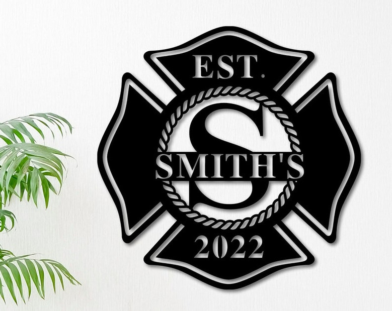 Firefighter Metal Sign-Personalized Firefighter sign-Custom Metal Fire Department Sign-Monogram Door Hanger-Firefighter gift