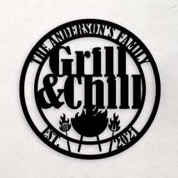 Personalized Backyard Bar & Grill Metal Wall, Custom Name Patio Metal Sign, BBQ Outside Decor