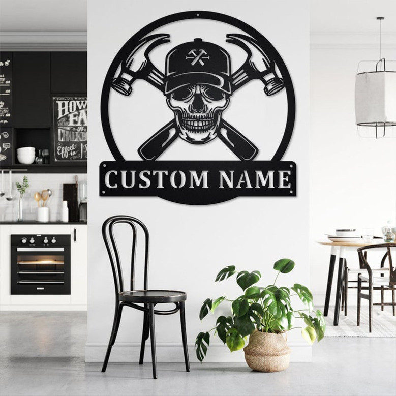 Custom Carpenter Skull Metal Wall Art, Personalized Carpenter Name Sign Decoration For Room, Carpenter Metal Home Decor, Custom Carpenter