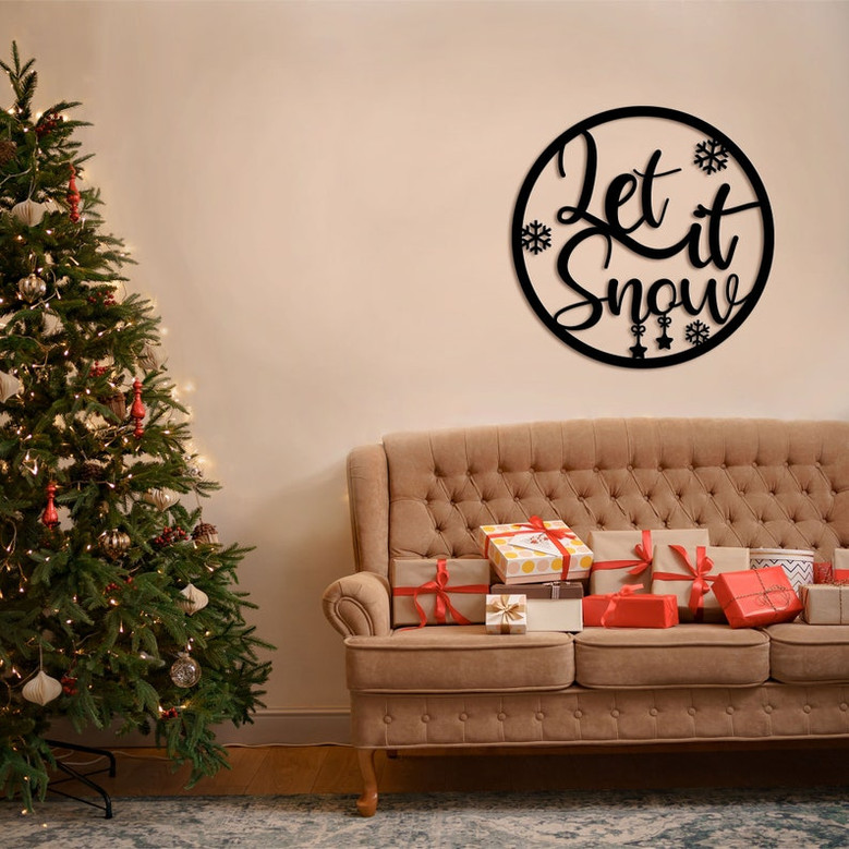 let it snow metal sign, snowflake artistic text sign Metal Wall Art, living room Front Door corridor Decor Housewarming Gift Wedding Gift