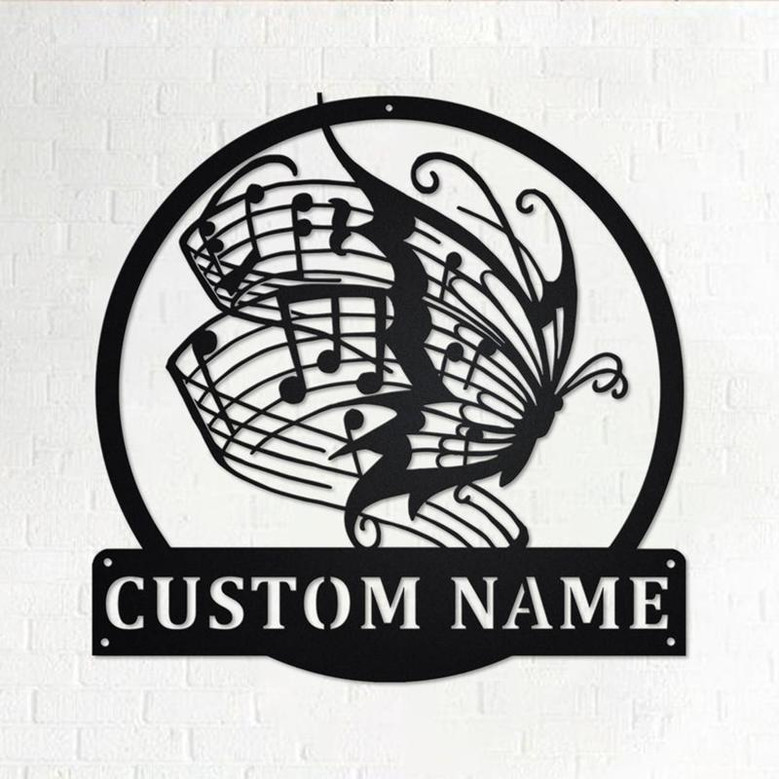 Custom Butterfly Music Metal Wall Art, Personalized Butterfly Music Name Sign Decoration For Room,Butterfly Music Home Decor,Butterfly Music