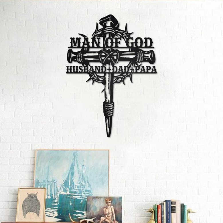 Man Of God Husband Dad Papa Metal Sign | Man Of God Metal Wall Art | Man Of God Tree Metal wall Decor | Cross Metal Sign | Father Day's Gift