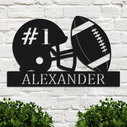 Personalized Football Name Metal Sign, Helmet With Football Metal Wall Art Decor, Custom Metal Sports Player Name Sign, Football Lover Gifts