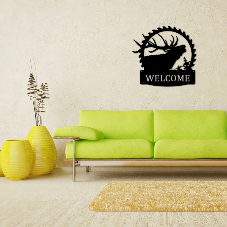 Deer Sawblade Metal Sign - monogram, hunting monogram, metal sign, last name sign, hunting, outdoorsman