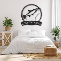 Personalized Asp Fishing Fish Pole Monogram Metal Sign Art , Asp Fishing Fish Metal Sign , Fishing Lover Sign Decoration For Living Room