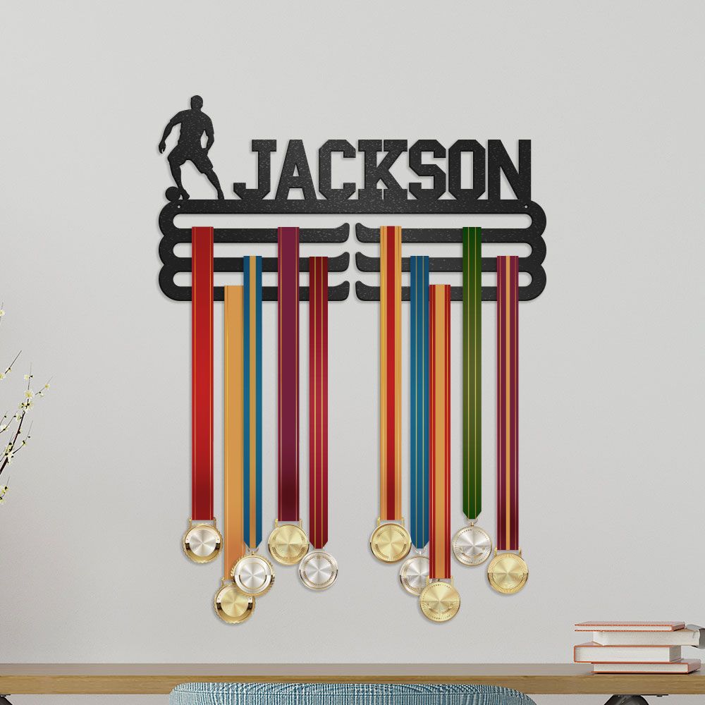 Soccer Medal Hanger With Custom Name, Personalized Soccer Medal Holder