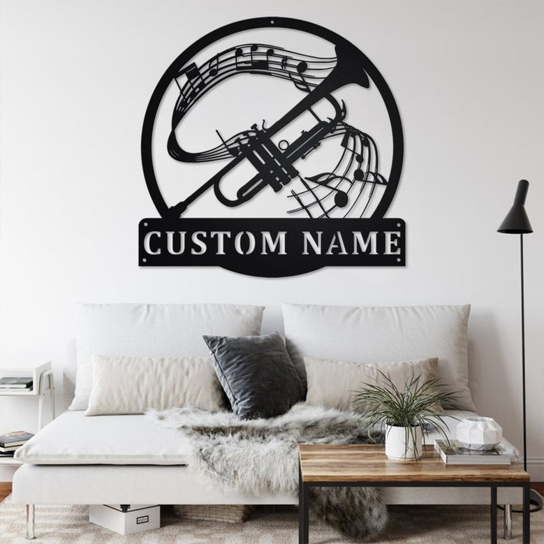 Custom Trumpet Musical Instrument Metal Wall Art, Personalized Trumpet Teacher Name Sign Decoration For Room, Trumpet Home Decor, Trumpet