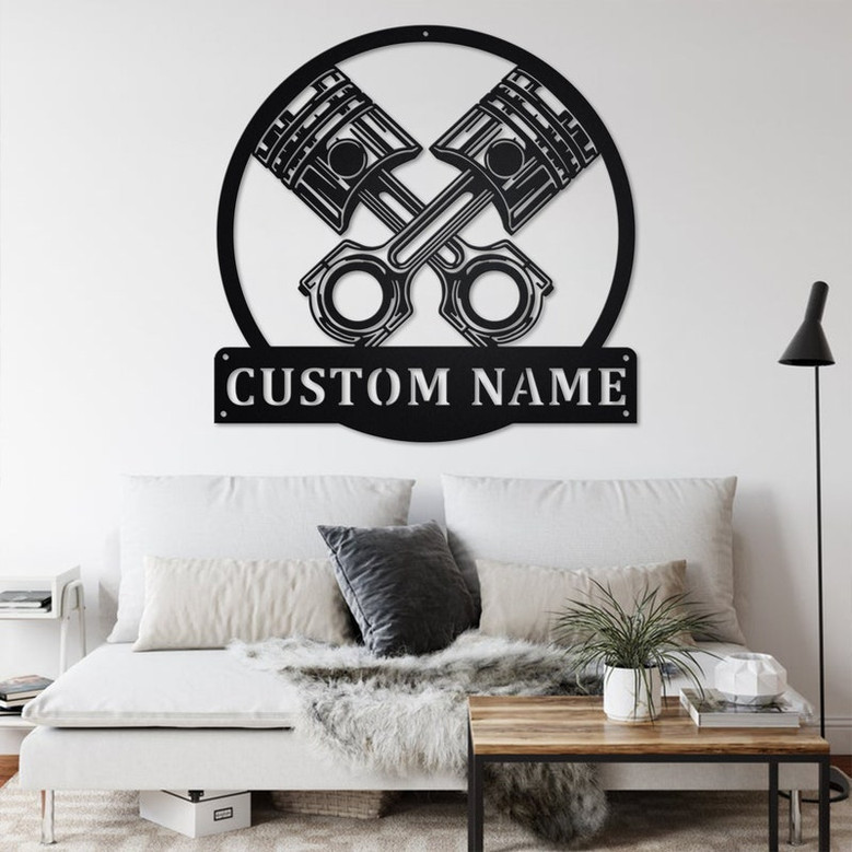 Custom Engine Piston Metal Wall Art, Personalized Mechanic Name Sign Decoration For Room,Engine Piston Metal Home Decor,Custom Engine Piston