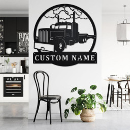 Custom Flat Bed Semi Truck Metal Wall Art, Personalized Truck Driver Name Sign Decoration For Room, Bed Semi Truck Home Decor, Custom Truck