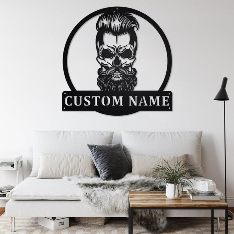 Custom Skull With Beard Metal Wall Art, Personalized Beard Name Sign Decoration For Room, Beard Home Decor, Custom Beard, Beard Dad, Beard