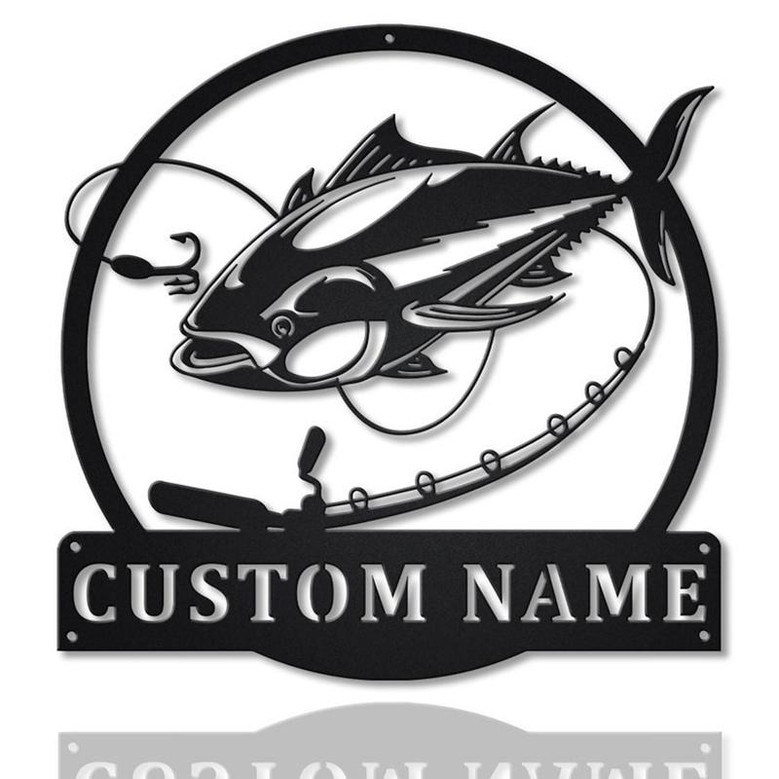 Personalized Tuna Fishing Fish Pole Metal Sign Art | Custom Tuna Fishing Metal Sign | Tuna Fishing Gifts for Men | Tuna Fishing Gift