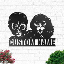 Custom Spider Monkey and Capuchin Monkey Metal Wall Art, Personalized Monkey Lover Name Sign Decoration, Monkey Home Decor