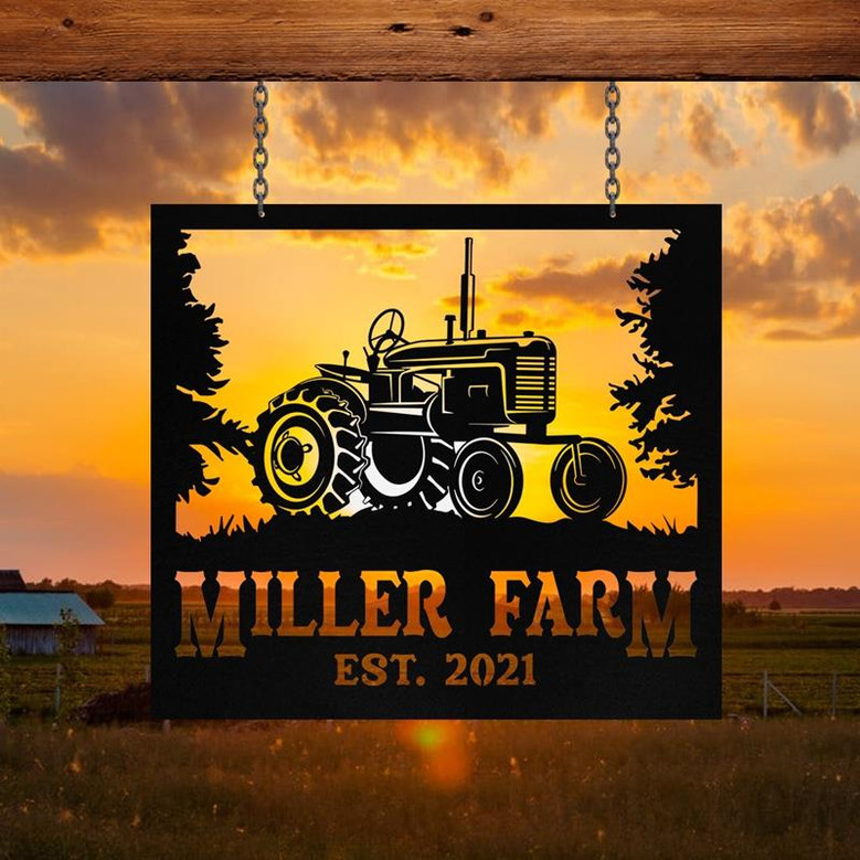Personalized Metal Farm Sign Tractor Monogram Custom Outdoor Farmhouse Front Gate Ranch Stable Wall Decor Art Gift