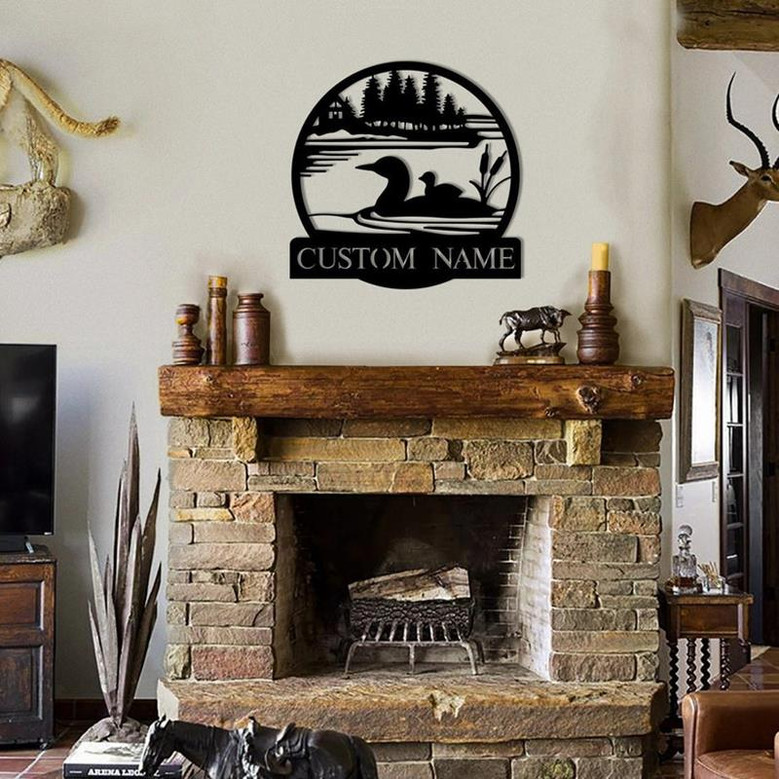 Lake View With Ducks Metal Sign, Personalized Gift, Sign Of Name, Family Name Sign