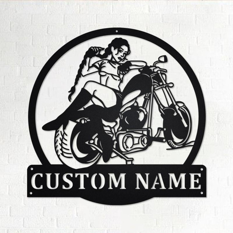 Custom Sexy Girl Motorcycle Metal Wall Art, Personalized Motorcycle Name Sign Decoration For Room, Motorcycle Home Decor, Custom Motorcycle