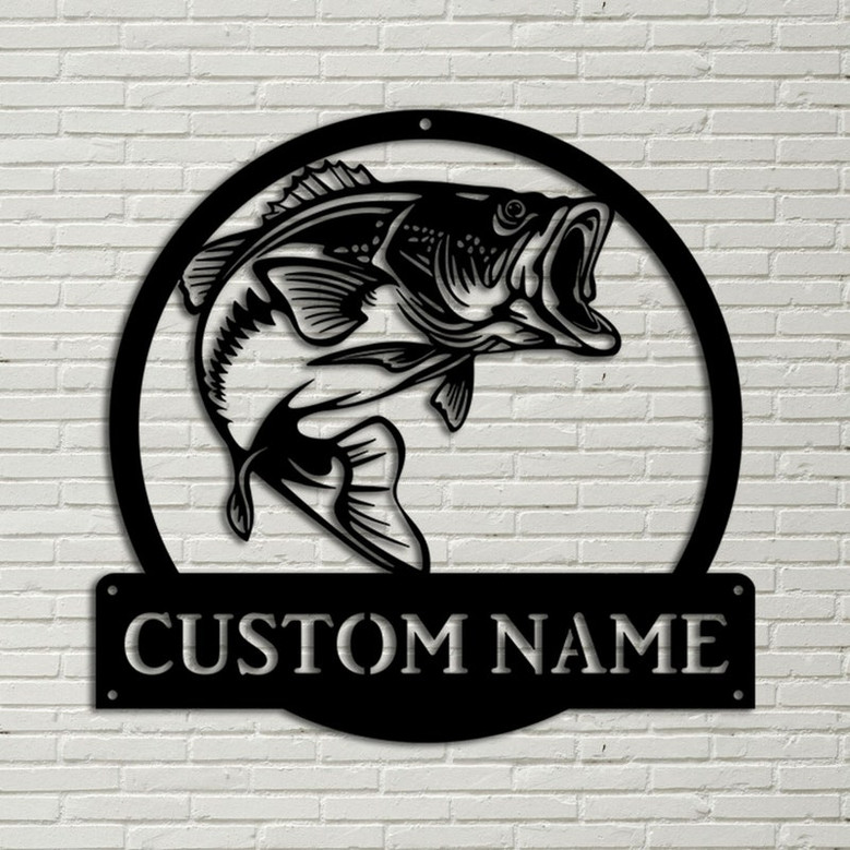 Personalized Largemouth Bass Fish Monogram Metal Sign Art, Largemouth Bass Metal Sign, Fishing Wall Art, Fishing Wall Decor