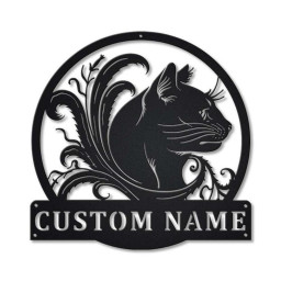 Personalized Black Cat Floral Metal Sign Art | Custom Black Cat Floral Metal Sign | Animal Funny | Pets Gift