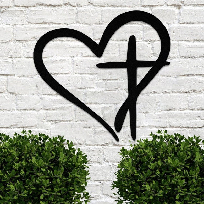 Heart Cross Metal sign metal cross wall art for couples Heart Eternal Love Metal Wall decor wedding gift Romantic Garden metal sign
