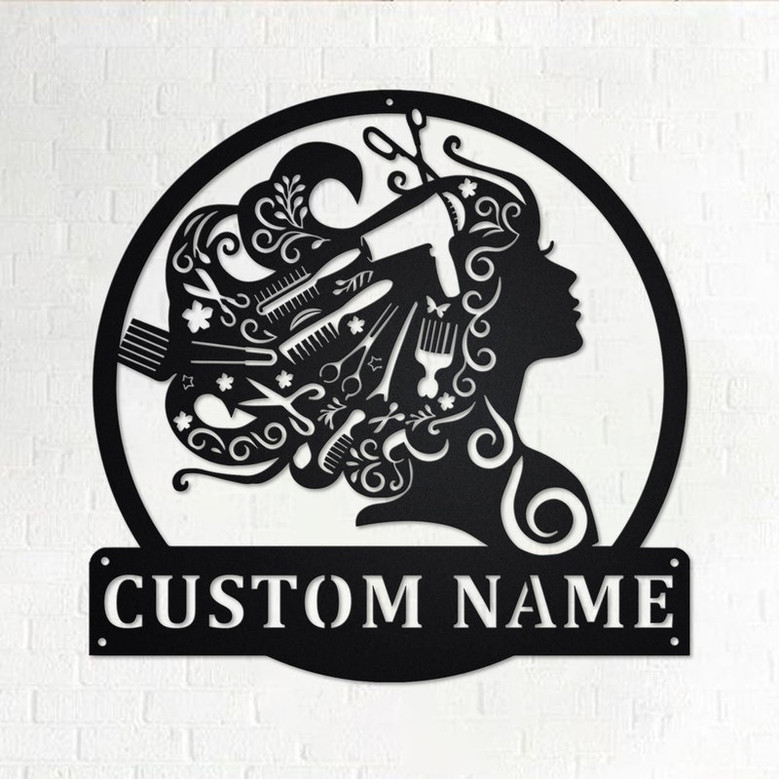 Custom Beauty Salon Girl Hair Metal Wall Art, Personalized Hair Salon Name Sign Decoration For Shop, Hair Salon Shop Decor,Custom Hair Salon