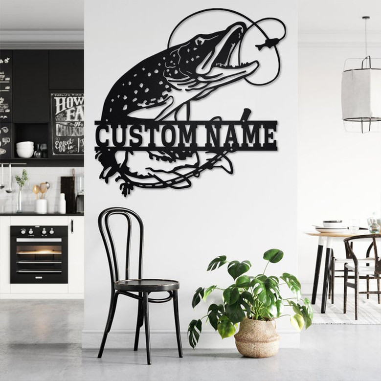 Custom Pike Fish Metal Wall Art, Personalized Pike Fish Name Sign Decoration For Room, Pike Fish Home Decor, Custom Pike Fishing, Pike Fish