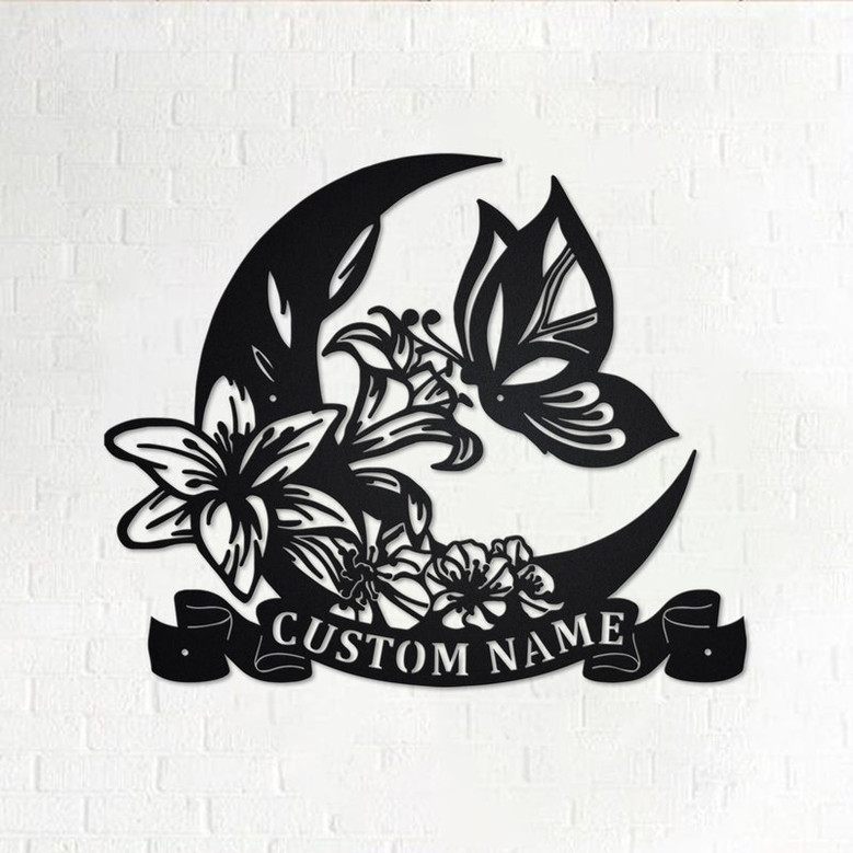 Custom Flowers And Butterflies Metal Wall Art,Personalized Butterfly Name Sign Decoration For Room, Butterfly Home Decor, Custom Butterfly
