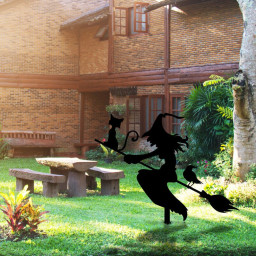 Witch with Broomstick Metal Garden Decor, Witch with Stakes Garden Sign, Halloween Sign