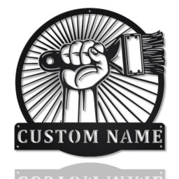 Personalized Paint Brush Painter Metal Sign Art | Custom Paint Brush Painter Monogram Metal Sign | Job Gift | Home Decoration