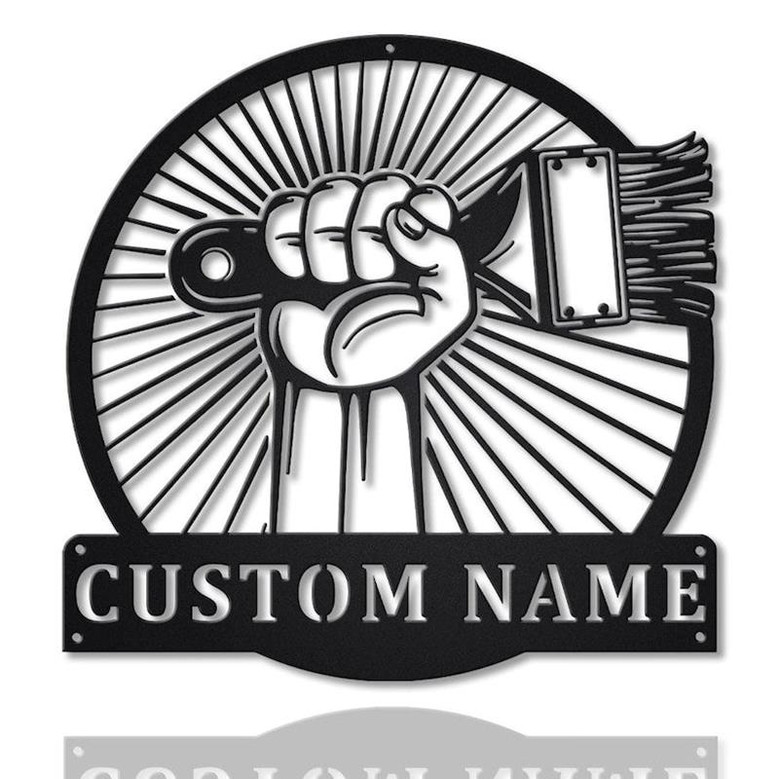 Personalized Paint Brush Painter Metal Sign Art | Custom Paint Brush Painter Monogram Metal Sign | Job Gift | Home Decoration