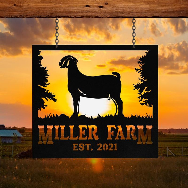 Personalized Metal Farm Sign Boer Goat Monogram Custom Outdoor Farmhouse Front Gate Ranch Stable Wall Decor Art Gift