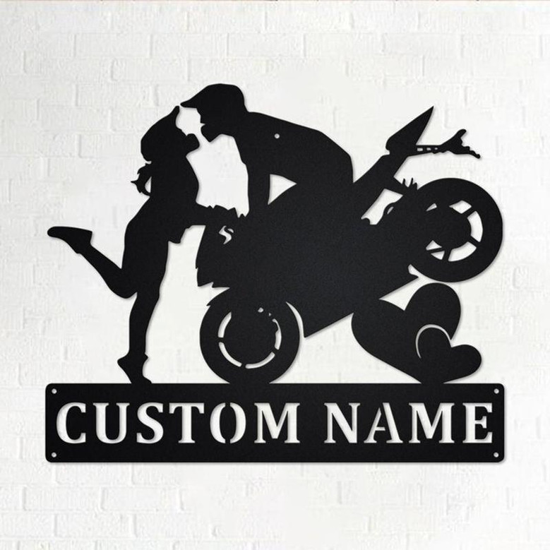 Custom Couple Motorcycle Metal Wall Art, Personalized Motorcycle Name Sign Decoration For Room, Motorcycle Home Decor, Custom Motorcycle