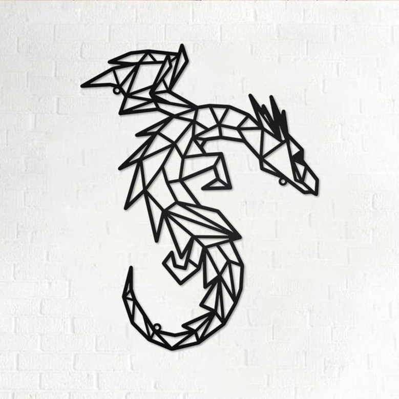 Custom Dragon Geometric Metal Wall Art, Personalized Dragon Name Sign Decoration For Room, Dragon Home Decor, Custom Dragon