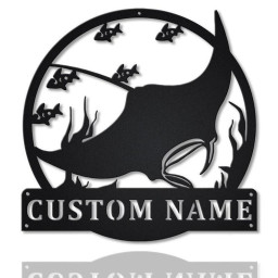 Personalized Manta Rays Monogram Metal Sign Art | Custom Manta Rays Monogram Metal Sign | Birthday Gift
