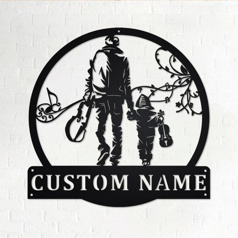 Custom Violin Father And Son Metal Wall Art, Personalized Violin Teacher Name Sign Decoration For Room, Violin Home Decor, Custom Violin