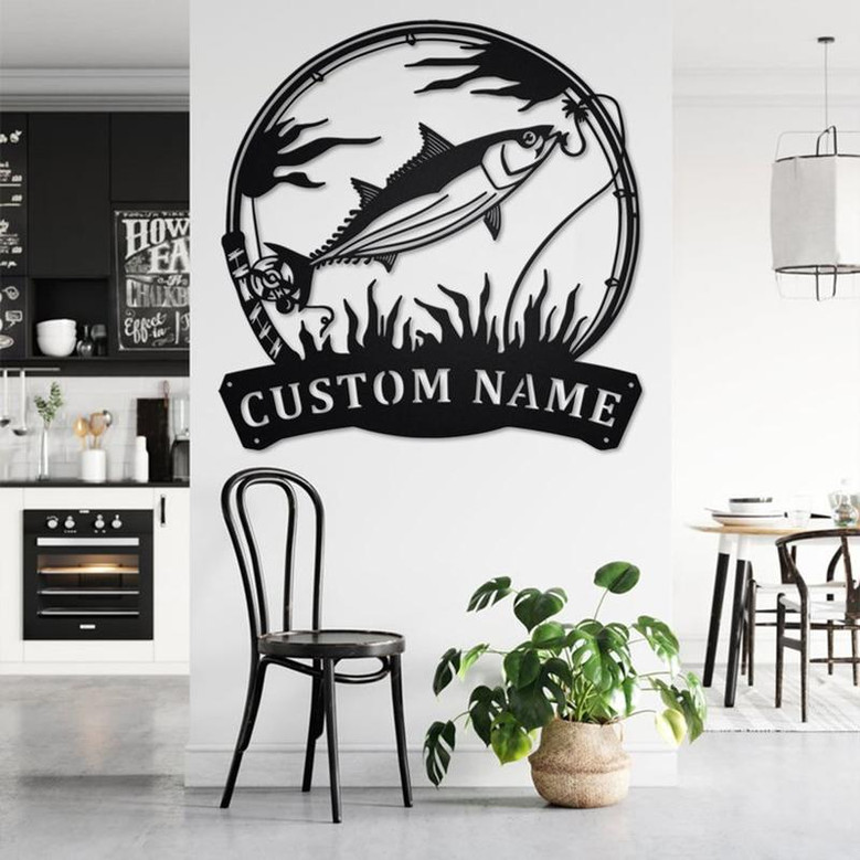 Custom Skipjack Tuna Fishing Metal Wall Art, Personalized Skipjack Tuna Fish Name Sign Decoration For Room, Skipjack Tuna Metal Home Decor