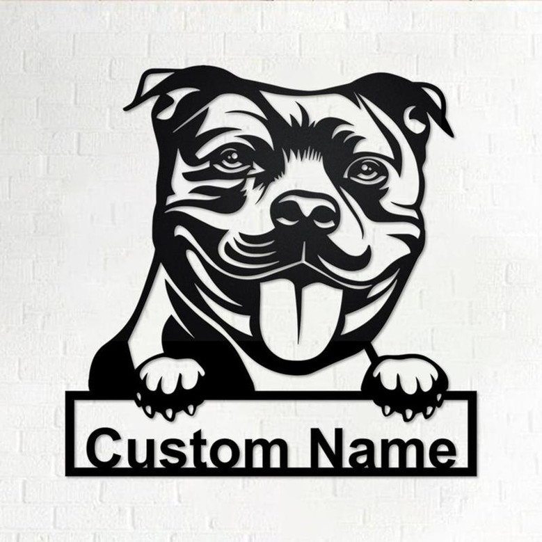 Custom Staffordshire Bull Dog Metal Wall Art, Personalized Staffordshire Bull Name Sign Decoration For Room, Staffordshire Bull Home Decor